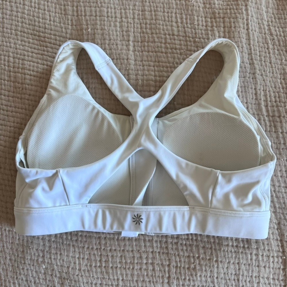 ATHLETA White Zip Front Sports Bra Racerback S/M Workout Fitness Women's - Picture 2 of 9